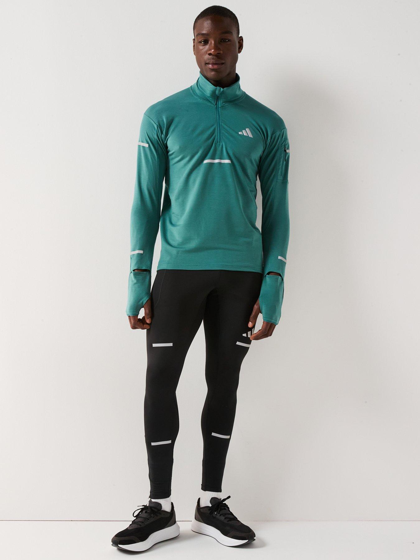 Image 3 of 6 of adidas Mens Running Adi365 Winter Hi Viz 1/2 Zip Top - Green
