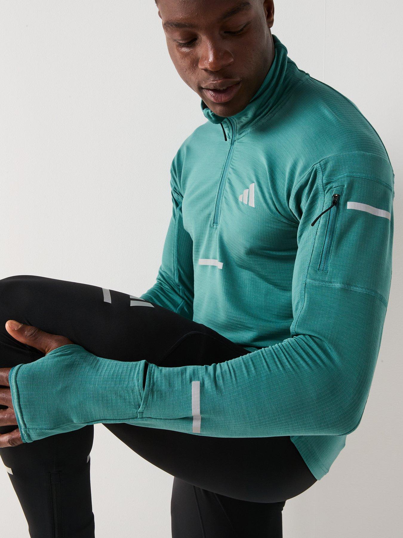 Image 4 of 6 of adidas Mens Running Adi365 Winter Hi Viz 1/2 Zip Top - Green
