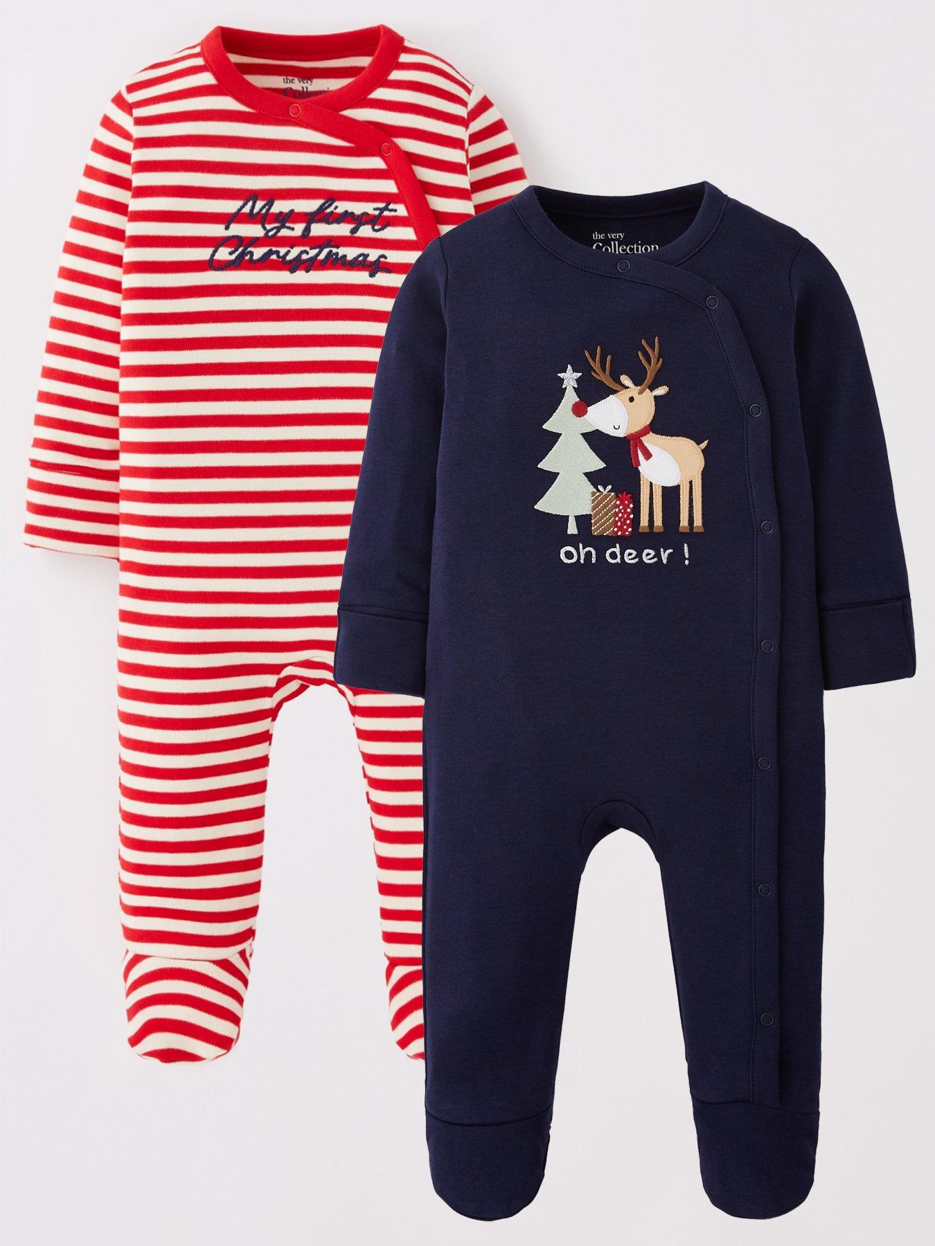 Image 1 of 5 of The Very Collection Baby Boys 2 Pack Christmas Sleepsuits - Blue/Red