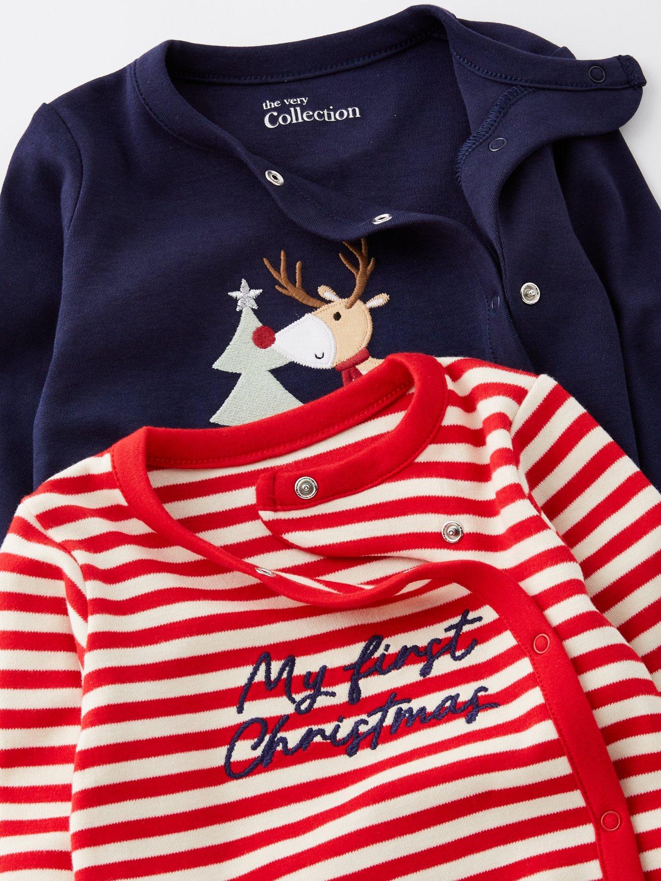 Image 4 of 5 of The Very Collection Baby Boys 2 Pack Christmas Sleepsuits - Blue/Red