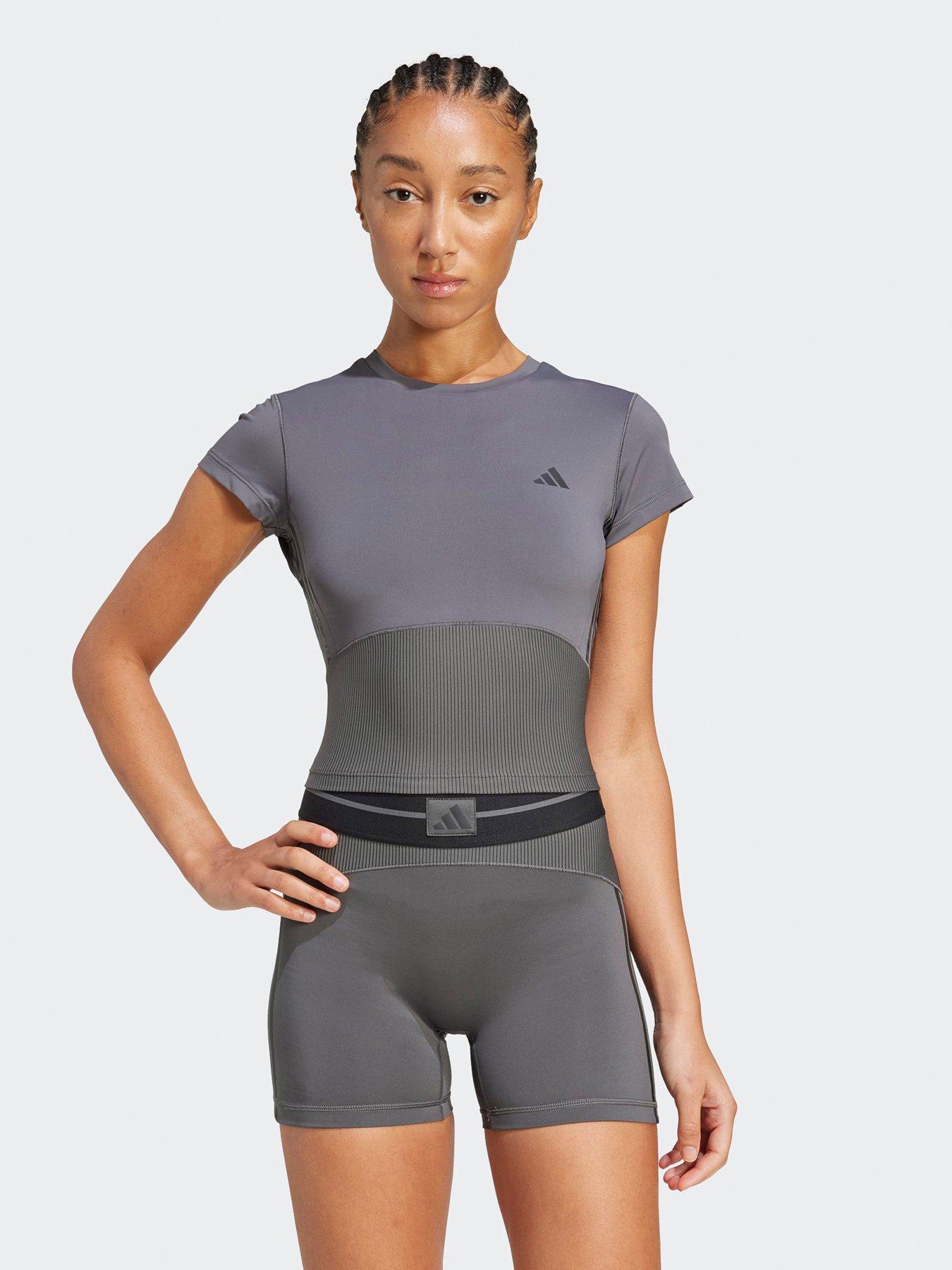 adidas Womens Training Hyperglam Rib Baby T-Shirt - Grey