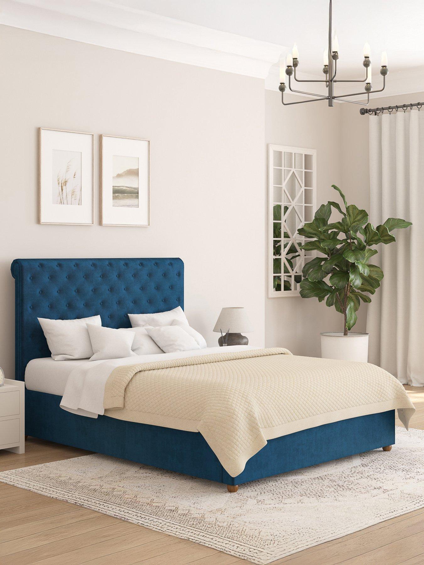 undefined Zahra Velvet Ottoman Bedframe with Optional Mattress - Navy