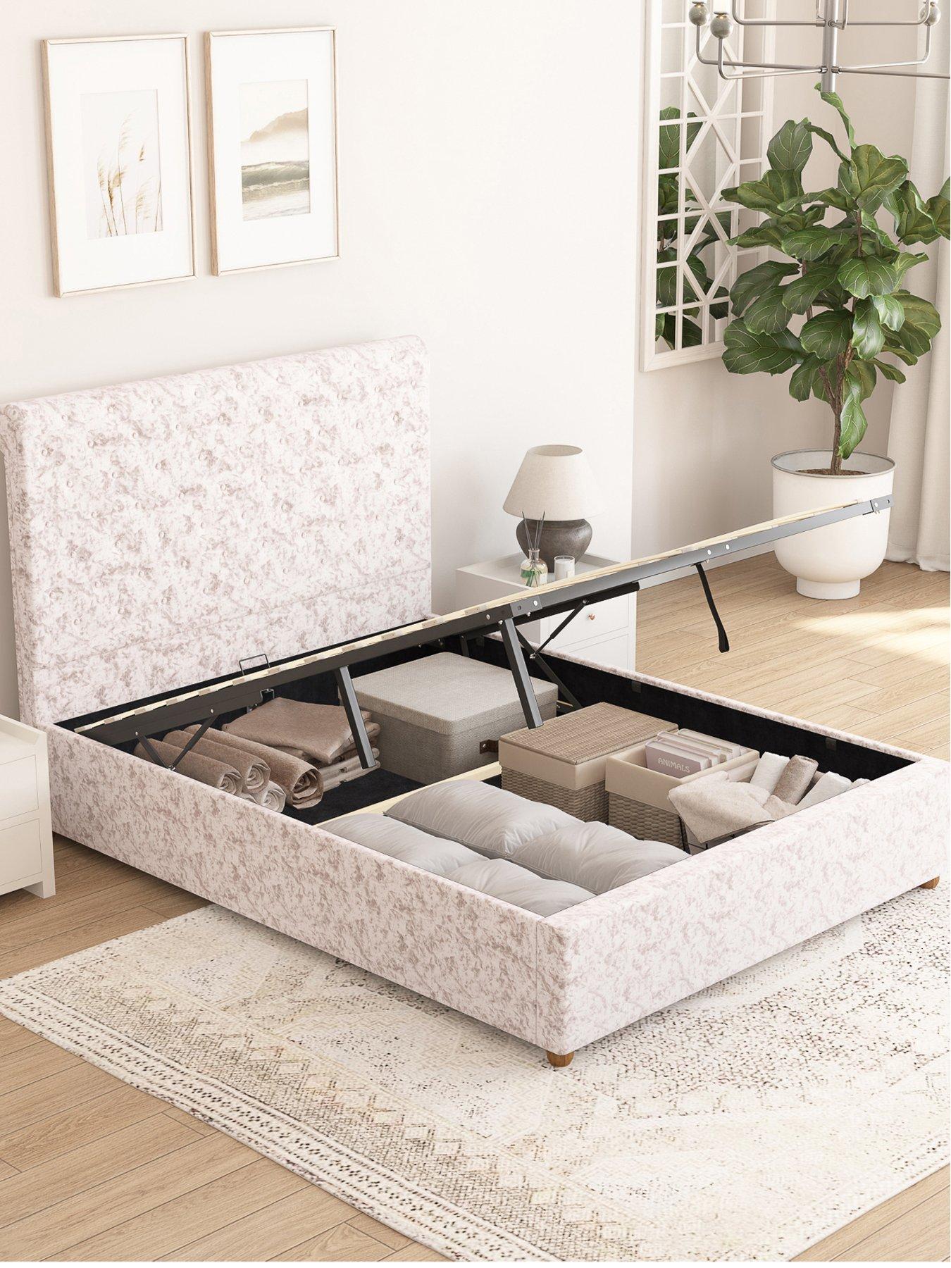 Image 3 of 5 of Aspire Zahra Mirazzi Velvet Ottoman Bed Frame with Optional Mattress - Silver