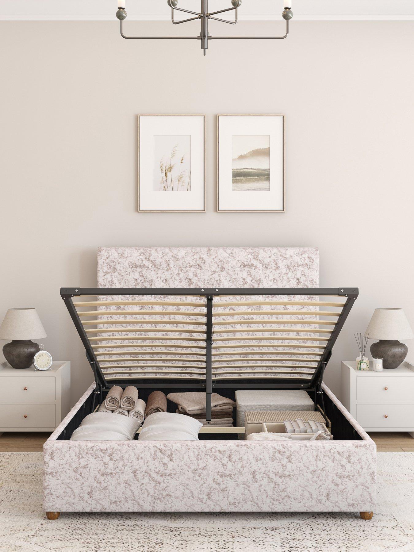 Image 4 of 5 of Aspire Zahra Mirazzi Velvet Ottoman Bed Frame with Optional Mattress - Silver