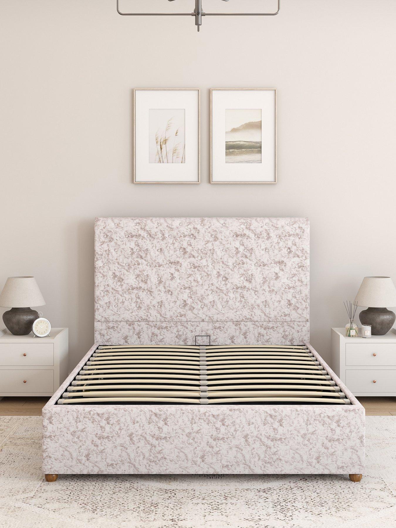 Image 5 of 5 of Aspire Zahra Mirazzi Velvet Ottoman Bed Frame with Optional Mattress - Silver