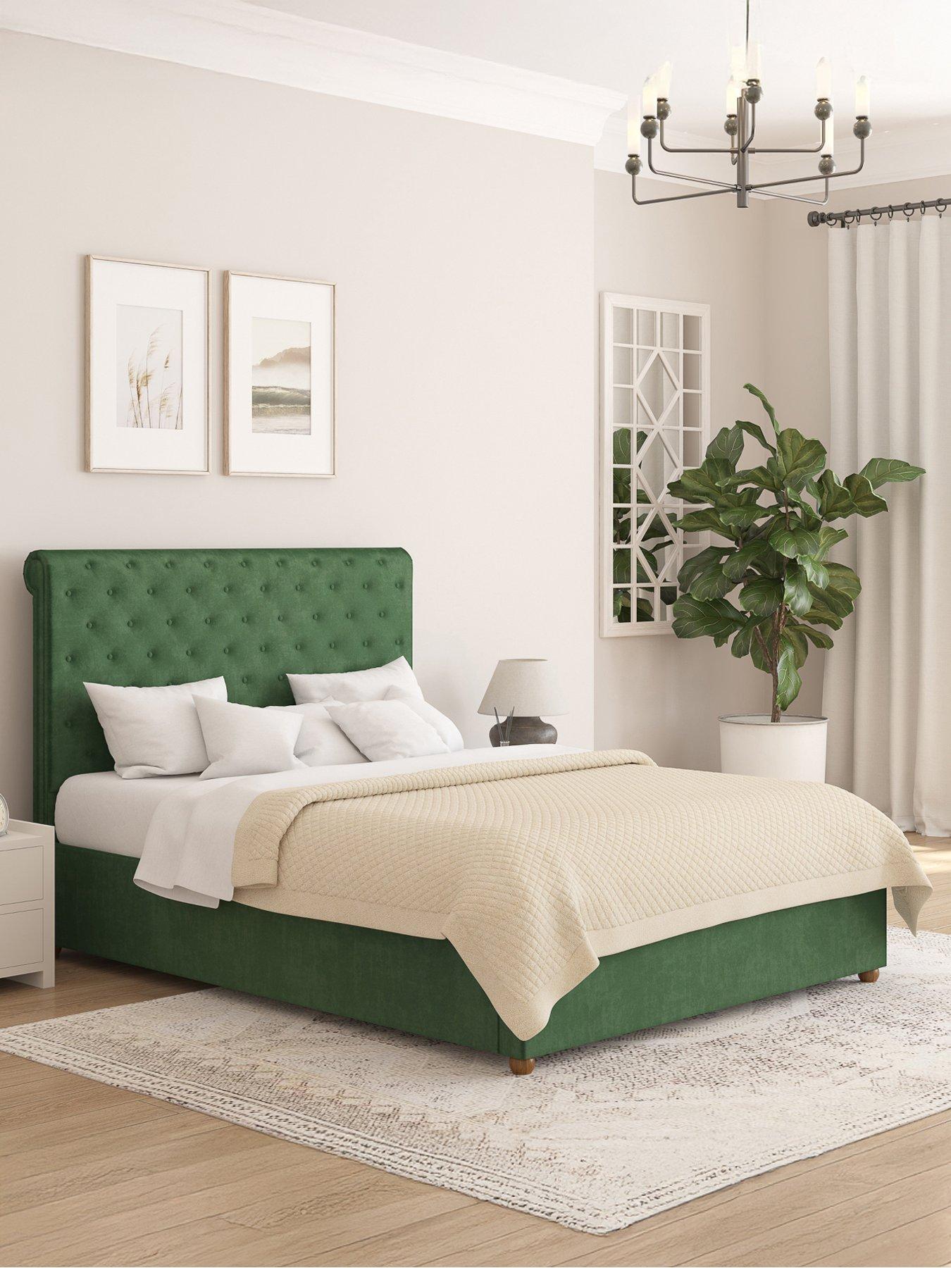 Image 1 of 5 of Aspire Zahra Velvet Ottoman Bedframe with Optional&nbsp;Mattress - Forest Green