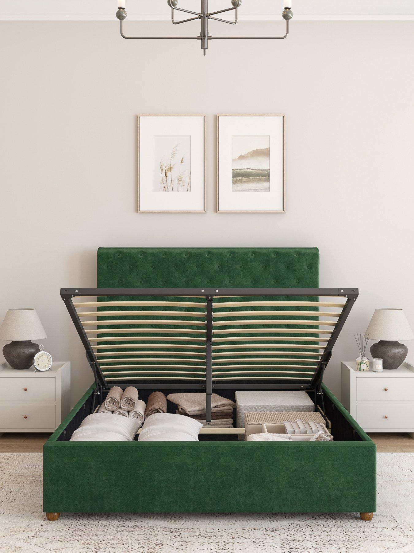 Image 3 of 5 of Aspire Zahra Velvet Ottoman Bedframe with Optional&nbsp;Mattress - Forest Green