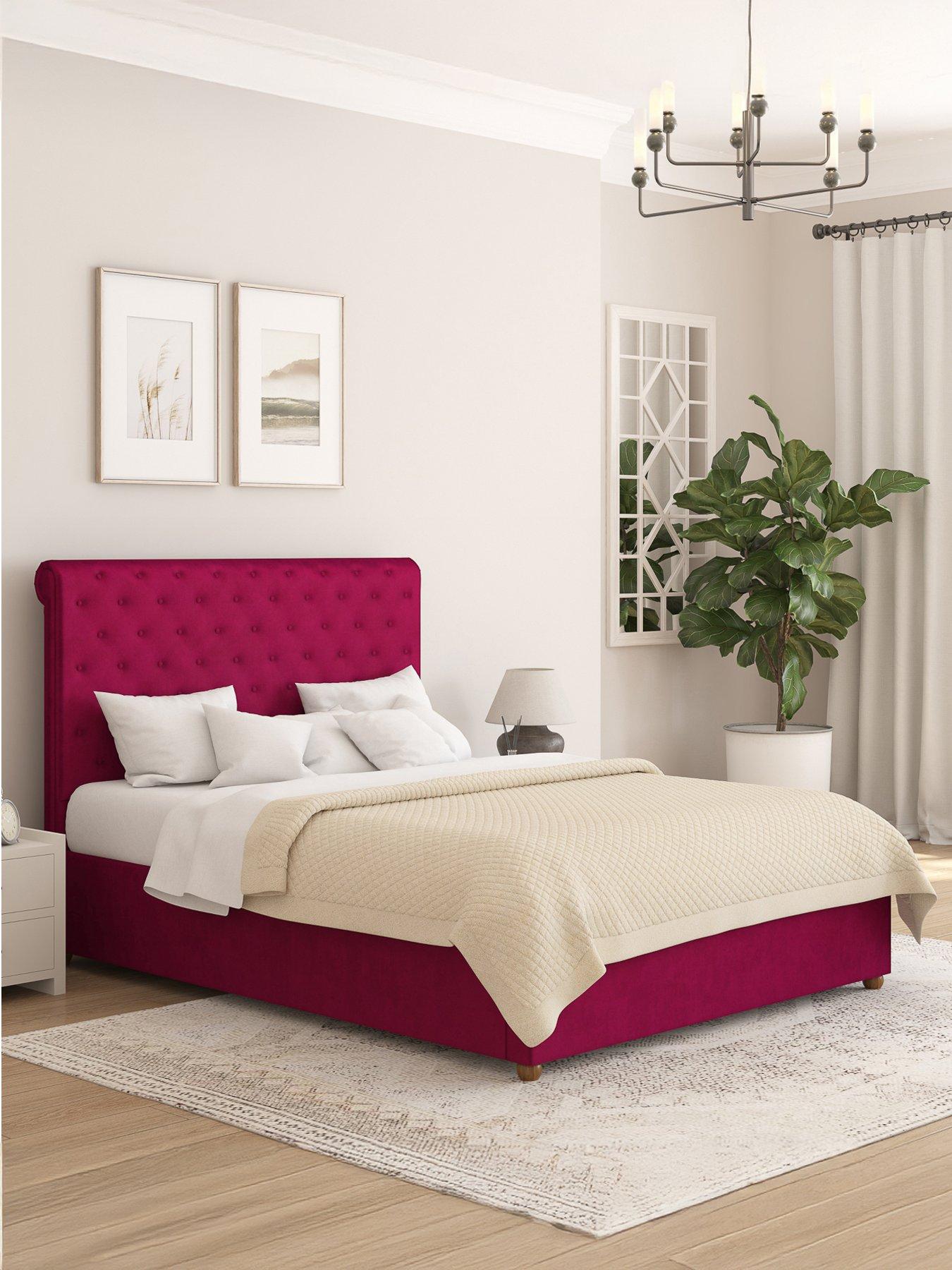 undefined Zahra Velvet Ottoman Bedframe with Optional Mattress - Berry