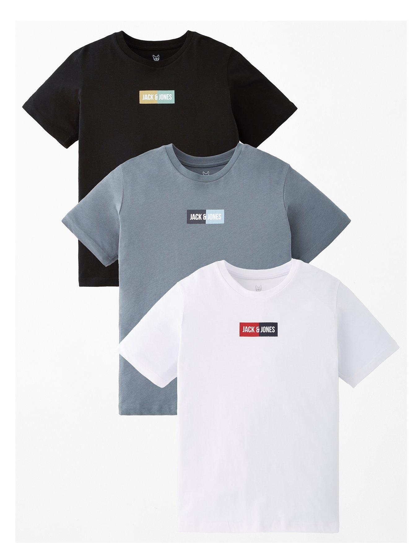 Jack & Jones Junior Boys Pan 3 Pack Short Sleeve T-shirts - Multi