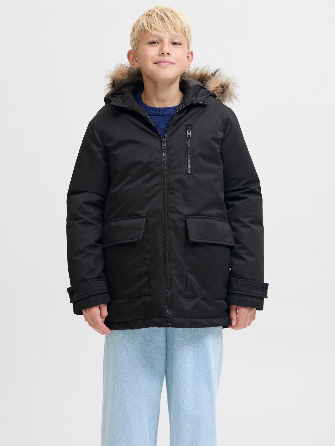 Jack & Jones Junior Boys Charlie Detachable Faux Fur Parka - Black
