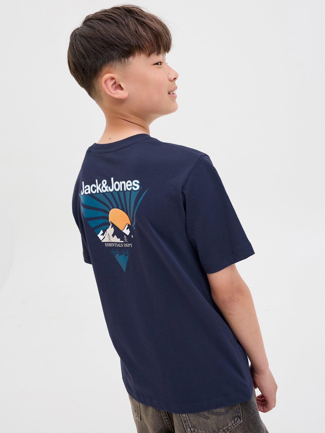 Jack & Jones Junior Boys Mountain Back Print Short Sleeve T-Shirt - Navy