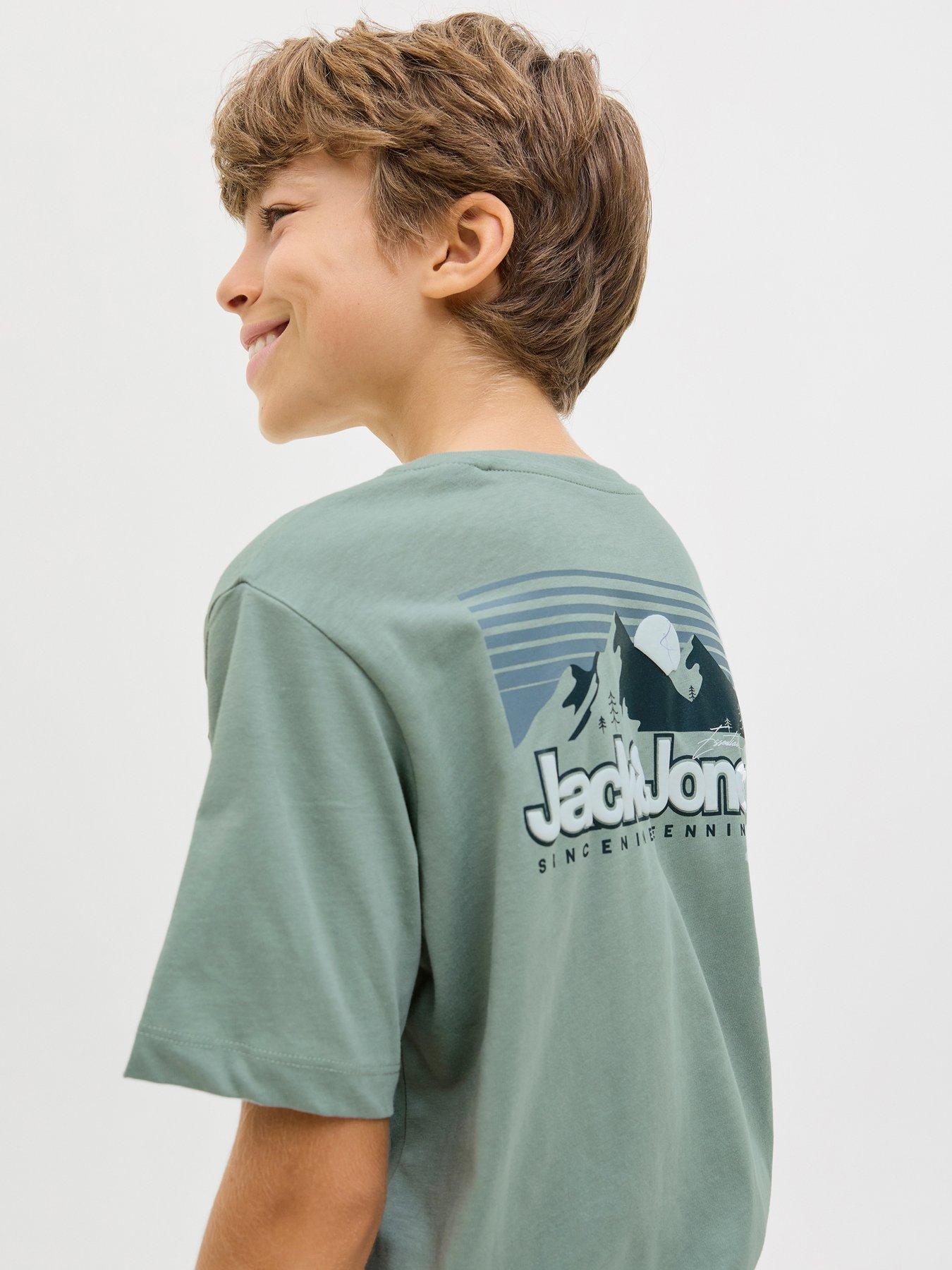 Jack & Jones Junior Boys Mountain Back Print Short Sleeve T-Shirt- Green