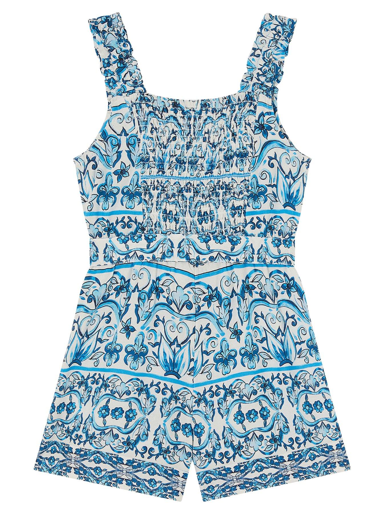 Image 2 of 4 of Monsoon Girls Calista Print Playsuit - Blue