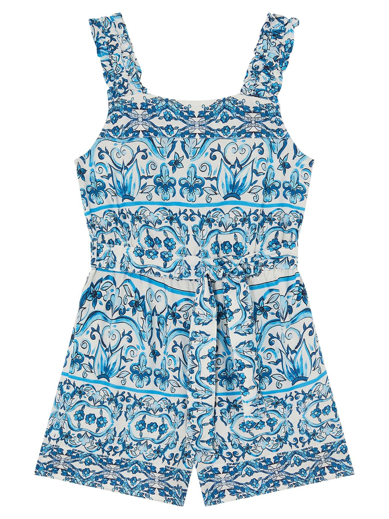Image 3 of 4 of Monsoon Girls Calista Print Playsuit - Blue