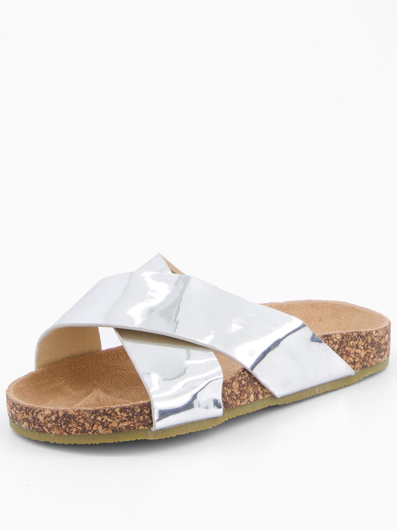 undefined Silver Metallic Cross Over Corkbed Slider