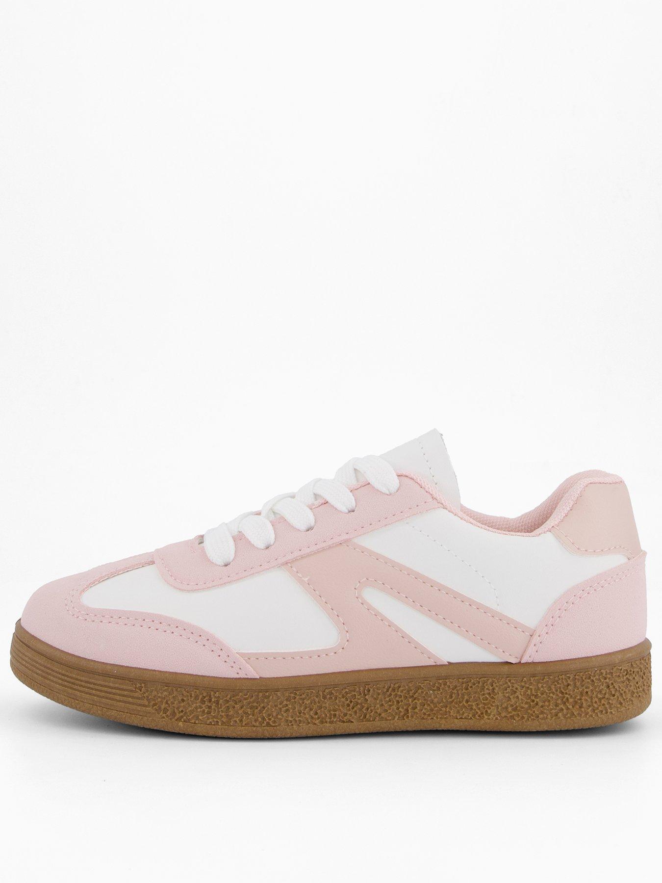 undefined Pink Lace Up Retro Trainers - White