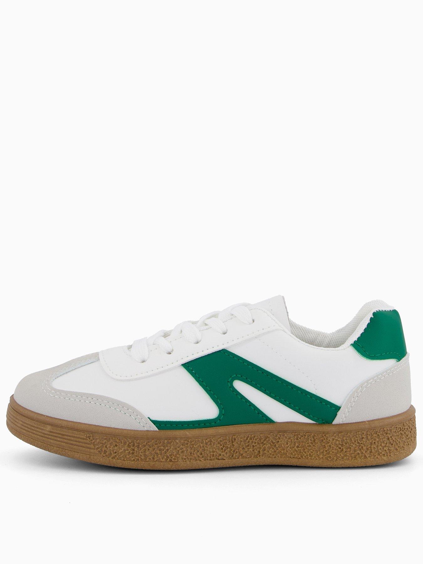 Image 1 of 6 of The Very Collection Green Lace Up Retro Trainer - White