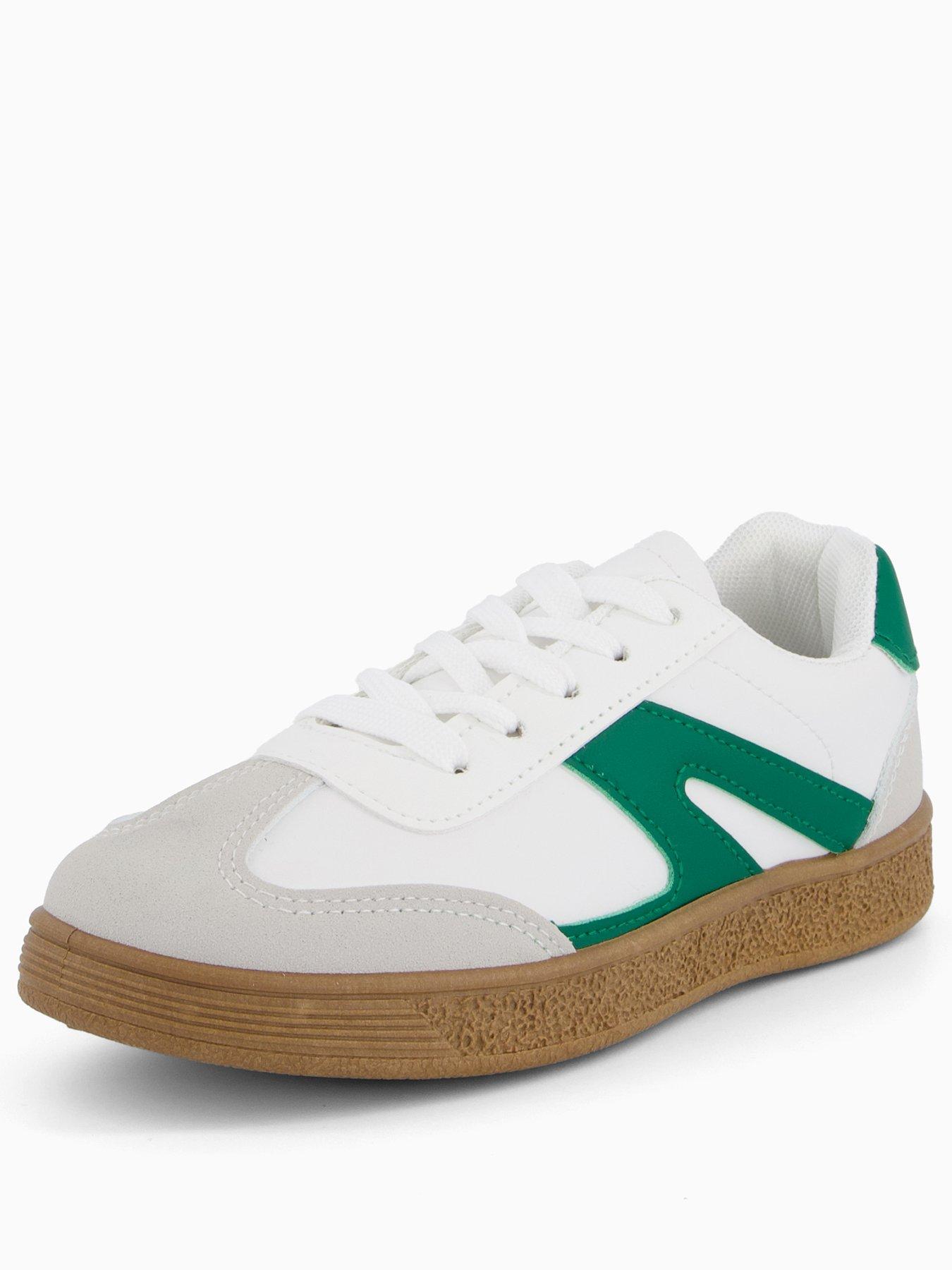 Image 2 of 6 of The Very Collection Green Lace Up Retro Trainer - White