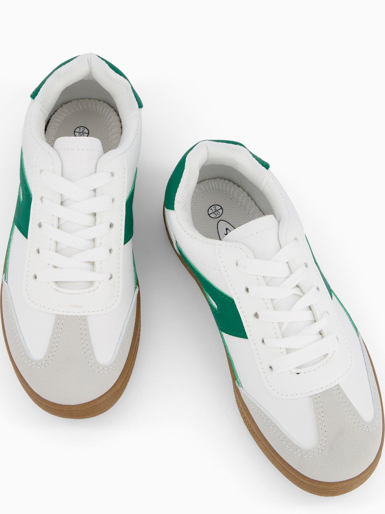 Image 3 of 6 of The Very Collection Green Lace Up Retro Trainer - White