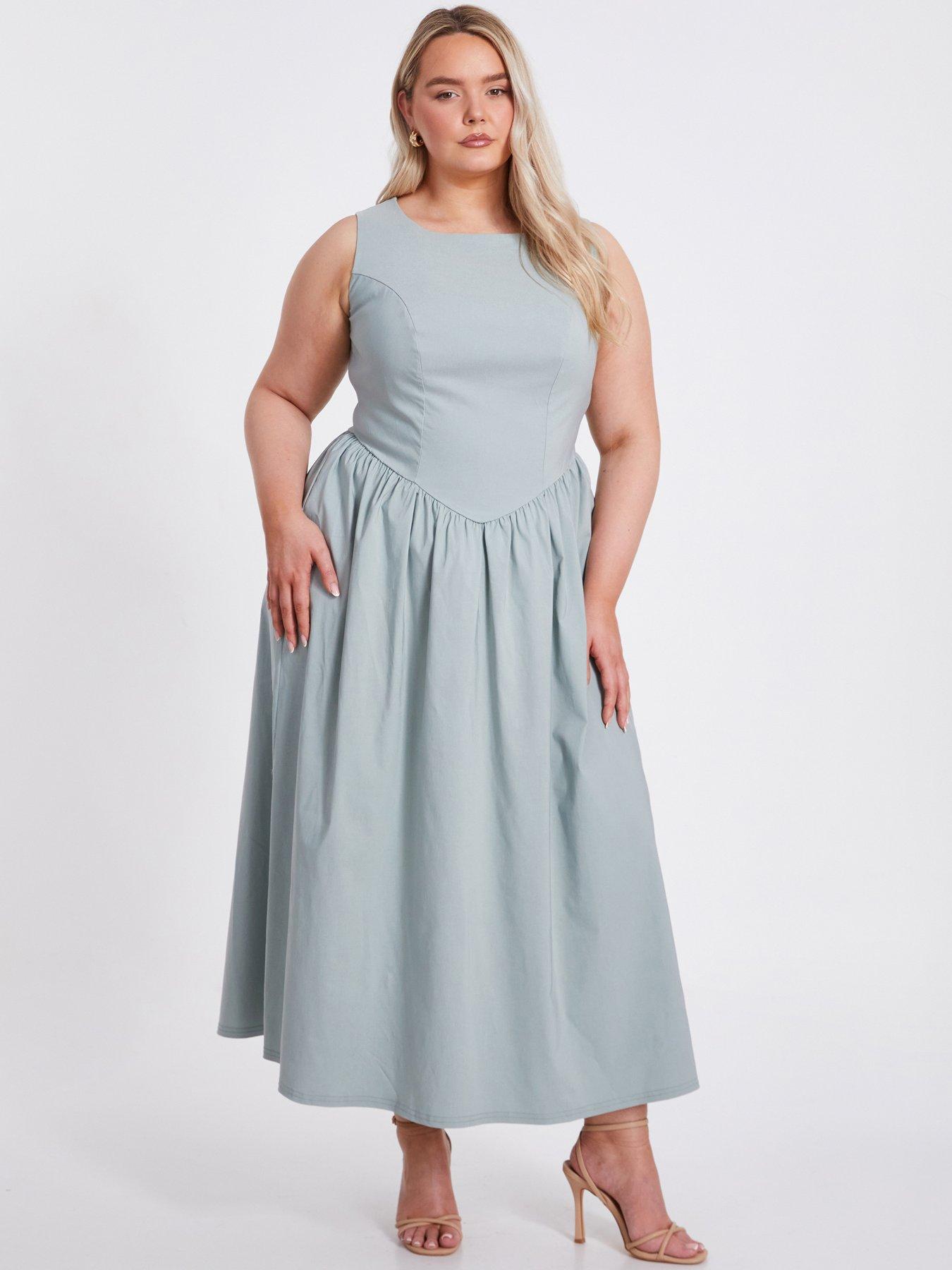 Quiz Curve Sage Drop Waist Midaxi Dress | Very