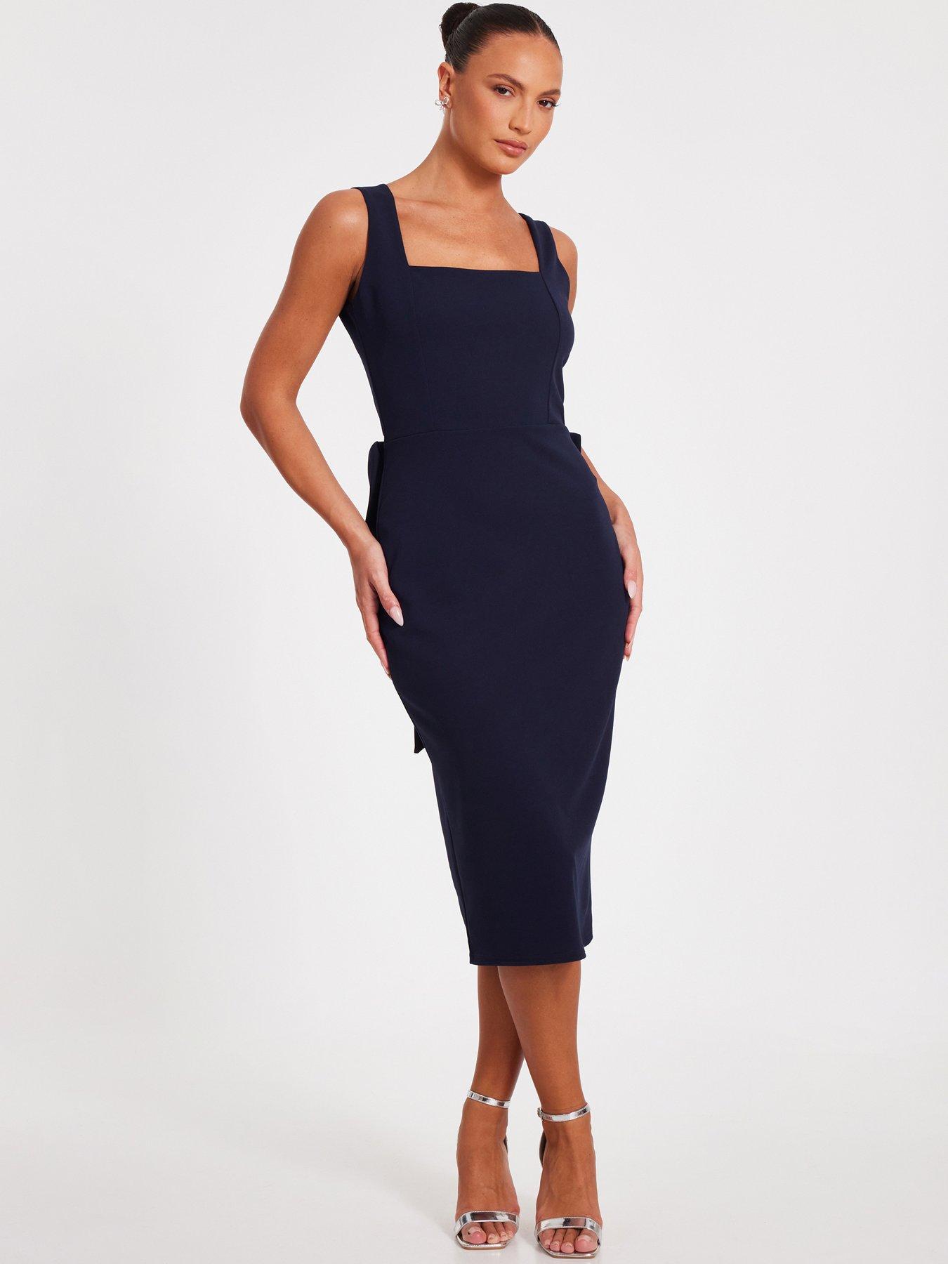 undefined Navy Bow Back Midi Dress