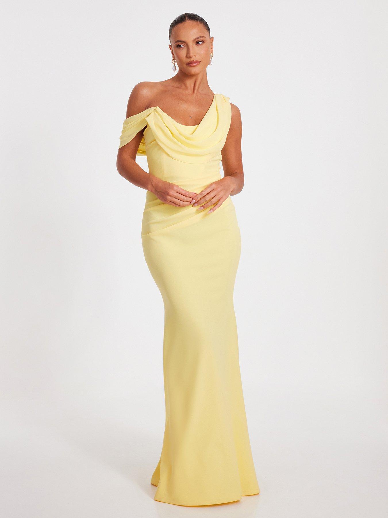 undefined Lemon Asymmetric Cowl Neck Maxi Dress
