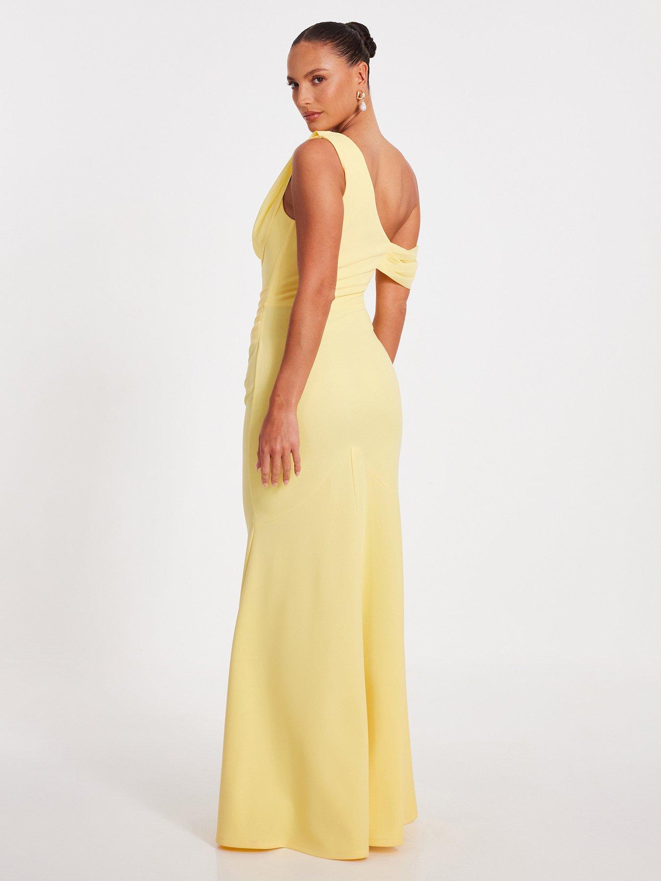 Image 2 of 6 of Quiz Lemon Asymmetric Cowl Neck Maxi Dress