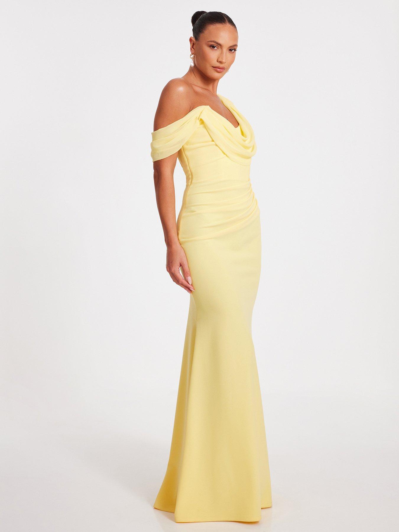 Image 3 of 6 of Quiz Lemon Asymmetric Cowl Neck Maxi Dress