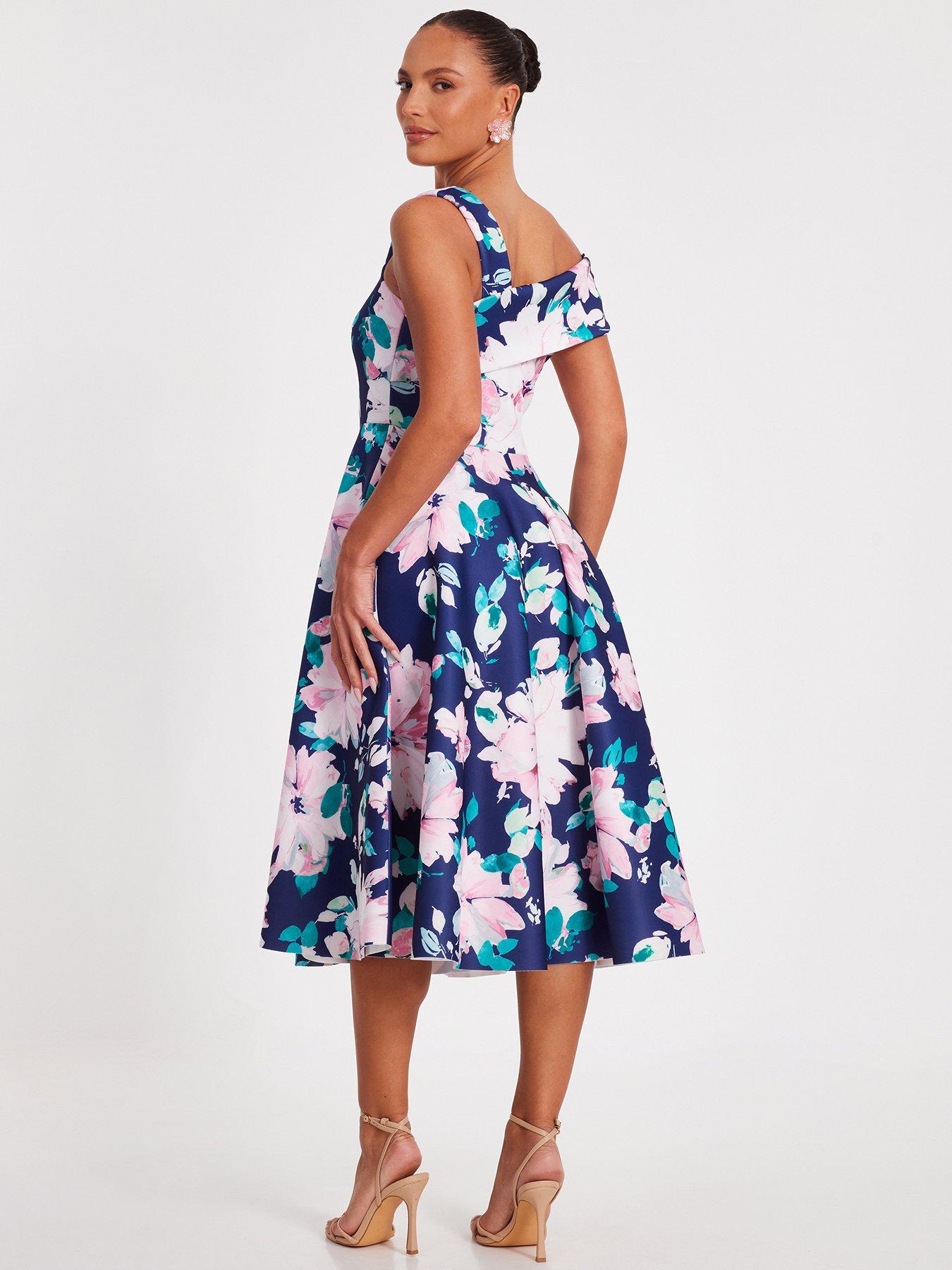 Image 2 of 6 of Quiz Navy Floral Print Skater Dress
