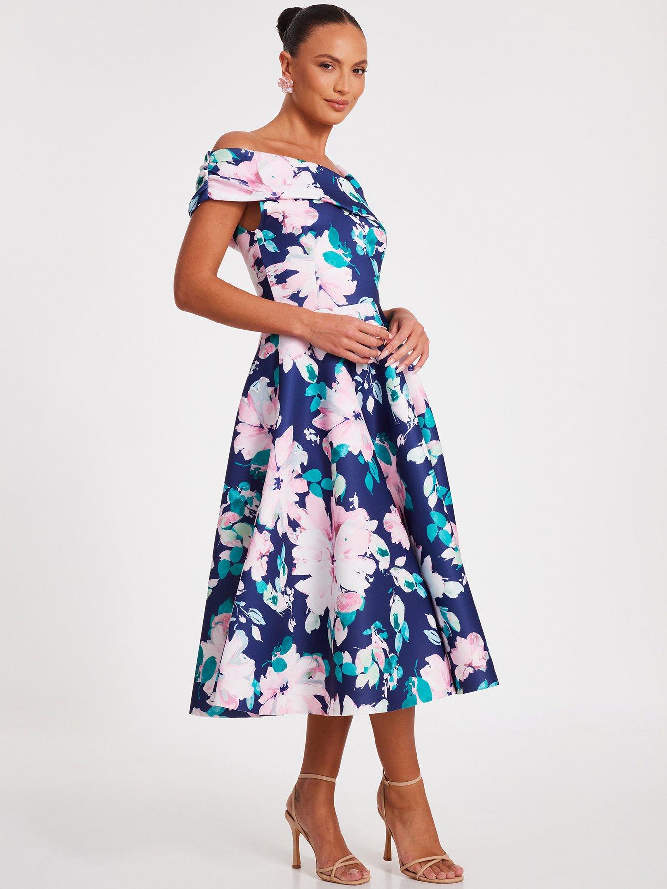 Image 3 of 6 of Quiz Navy Floral Print Skater Dress