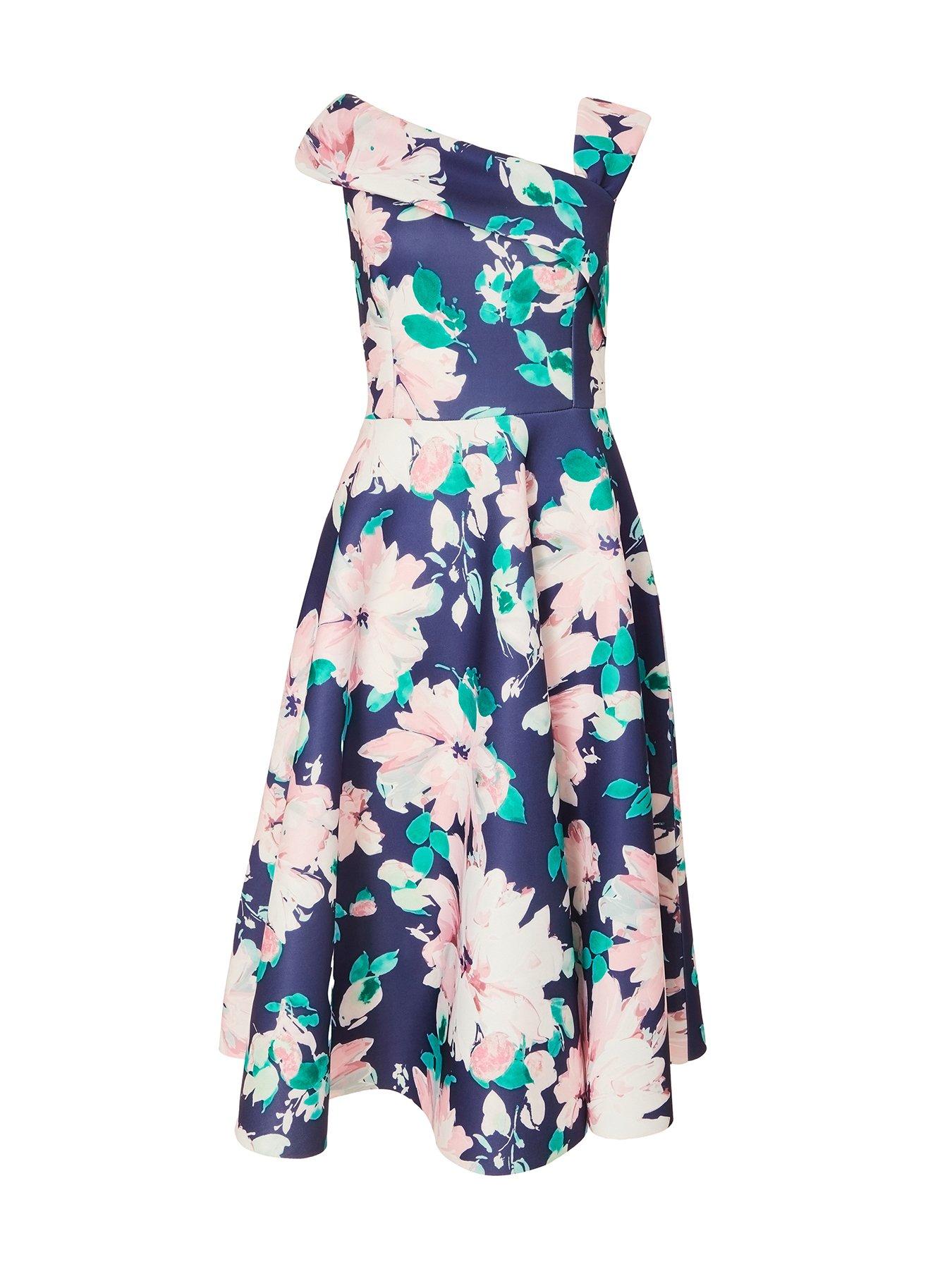 Image 4 of 6 of Quiz Navy Floral Print Skater Dress
