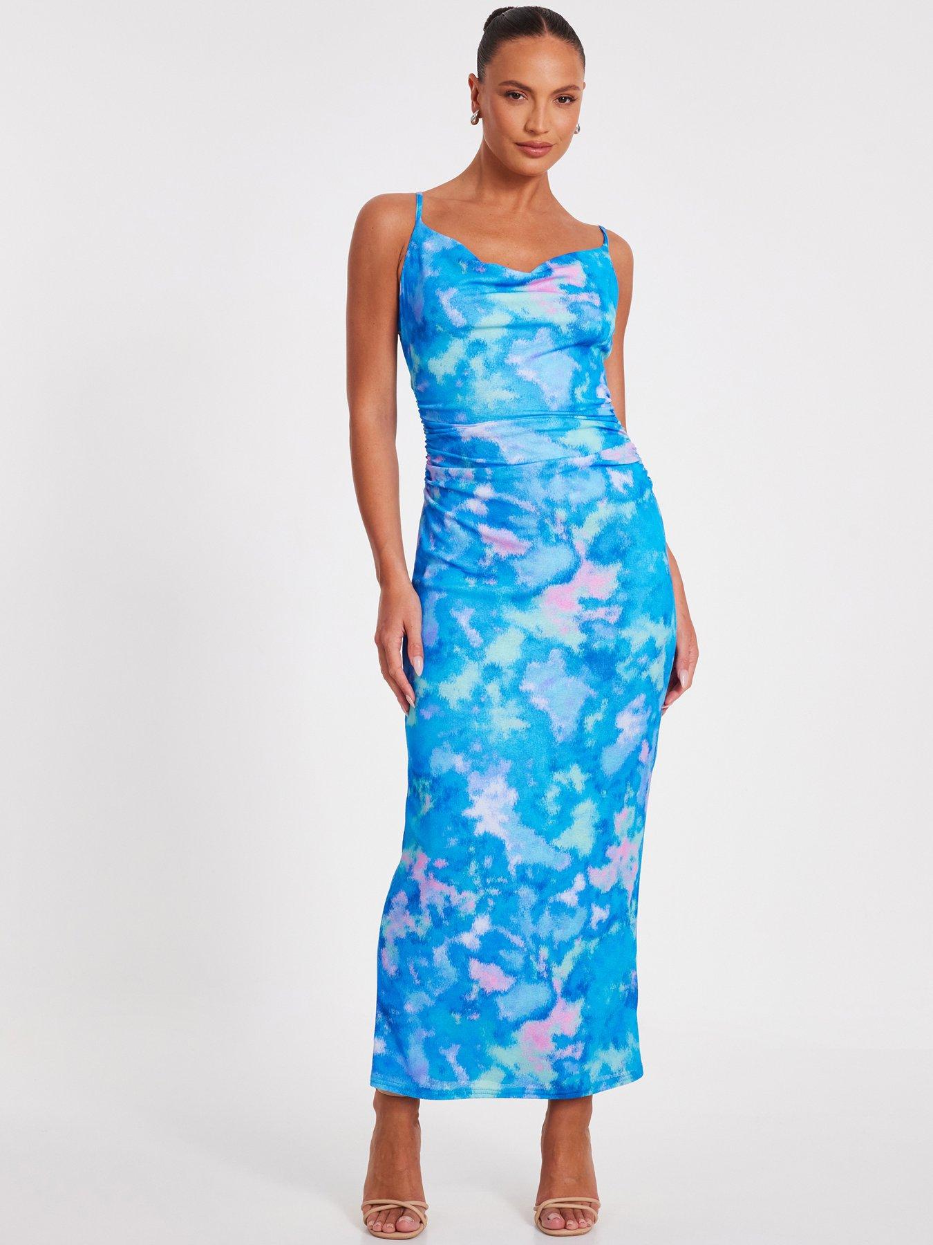 undefined Blue Marble Print Midaxi Dress