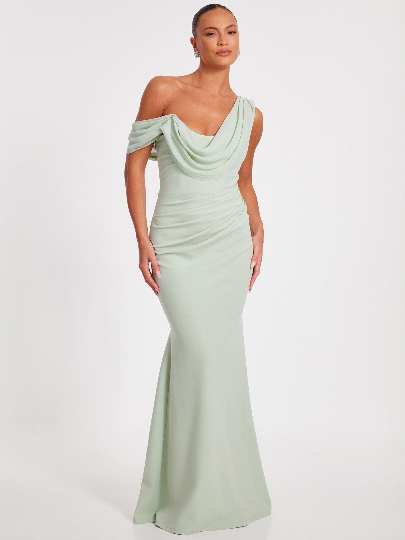 undefined Sage Asymmetric Cowl Neck Maxi Dress