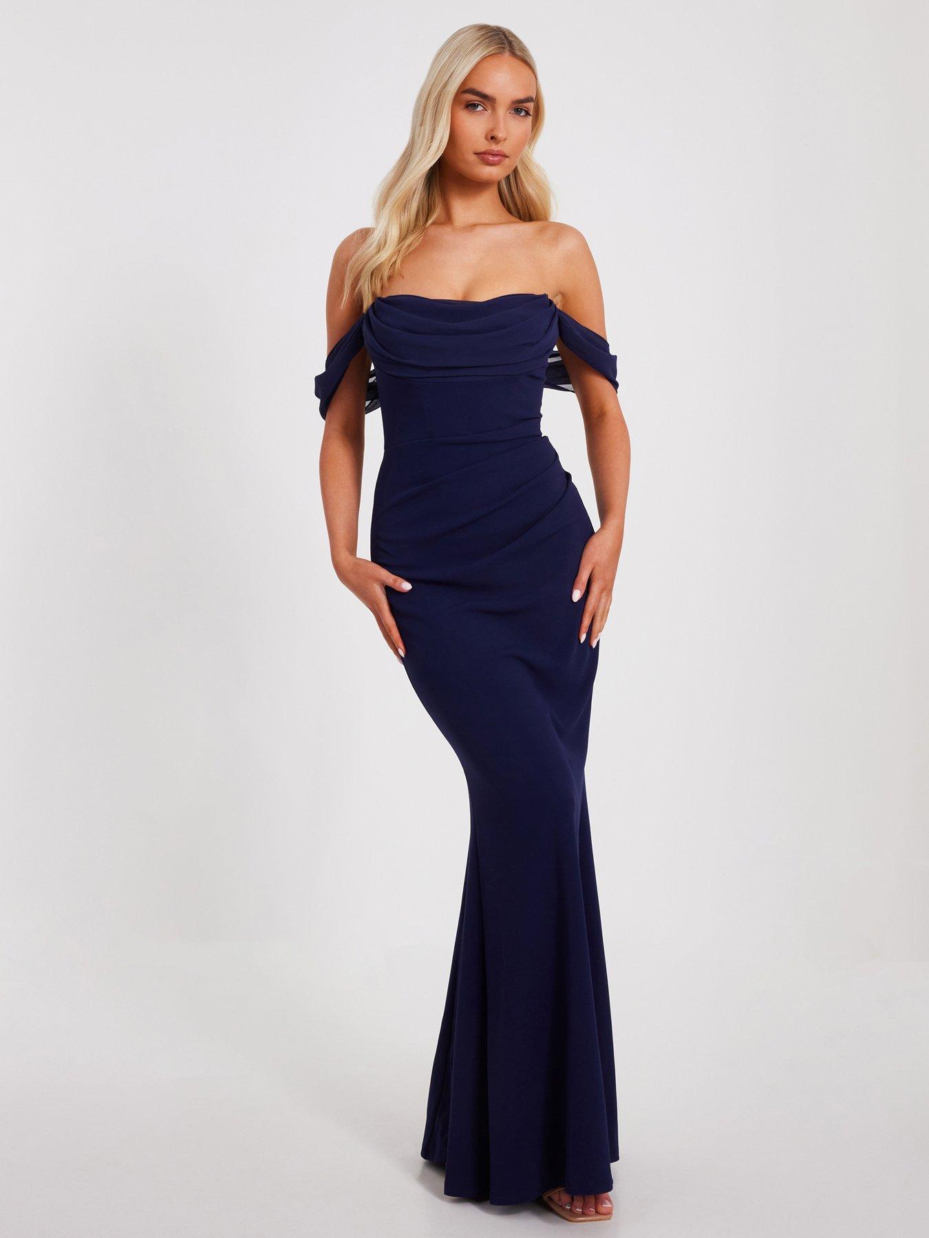 white christmas dresses RDM1337 Jersey bridesmaid with bardot chiffon neckline – Reflections Bridal  Studio