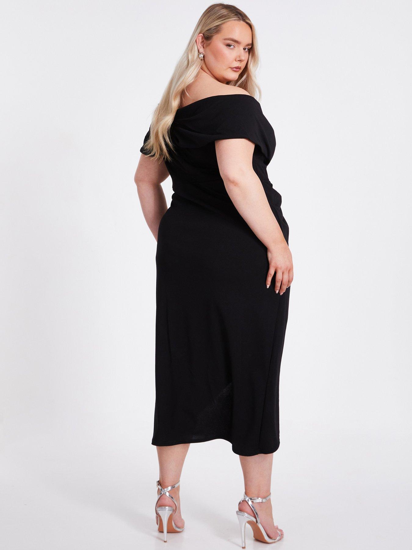 Image 2 of 6 of Quiz Curve Black Bardot Midi Dress