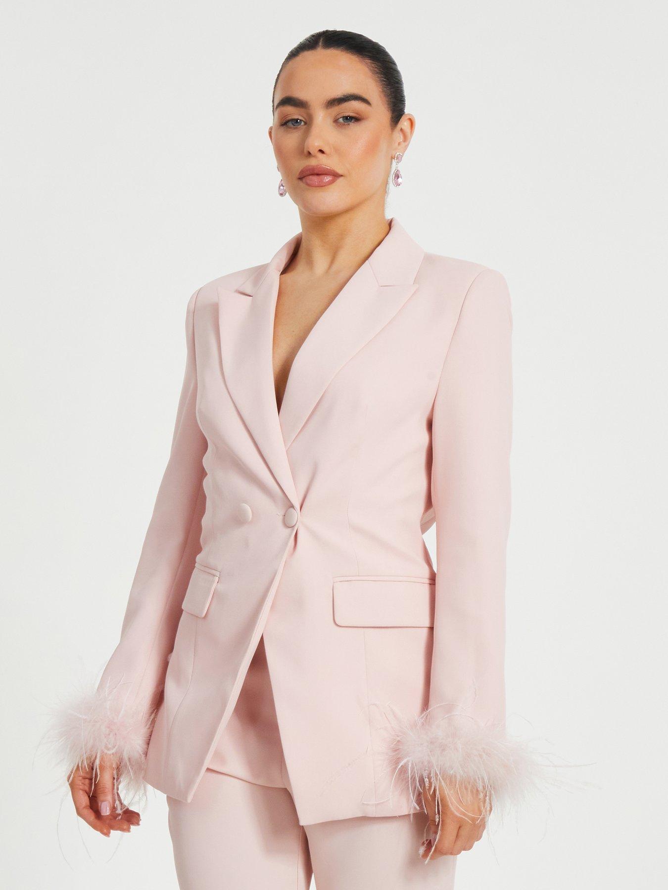 undefined Petite Light Pink Feather Trim Tailored Blazer