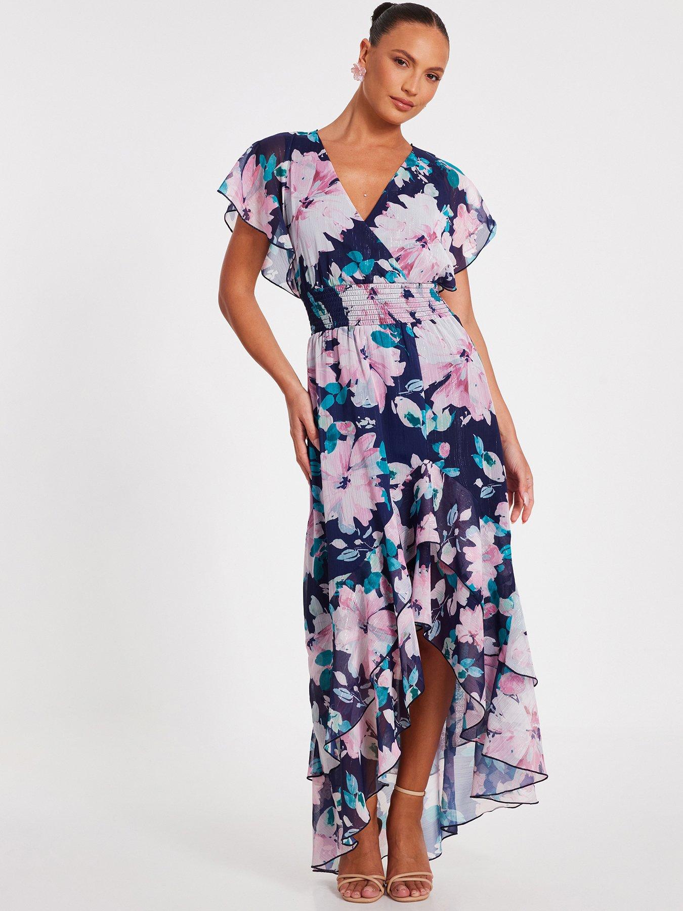 undefined Navy Floral Tiered Midi Dress