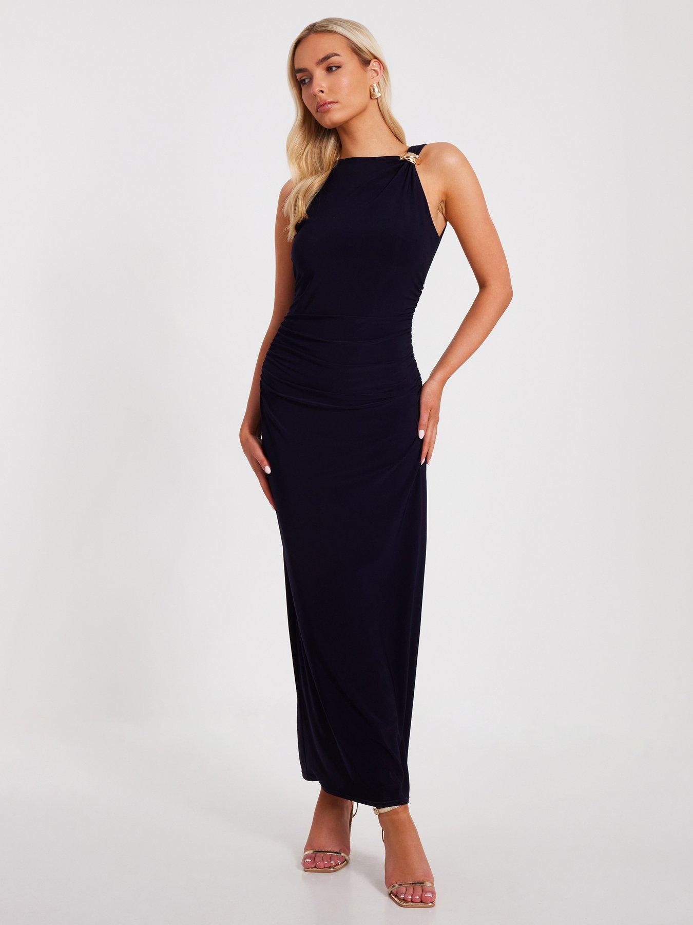 undefined Navy Gold Buckle Midaxi Dress