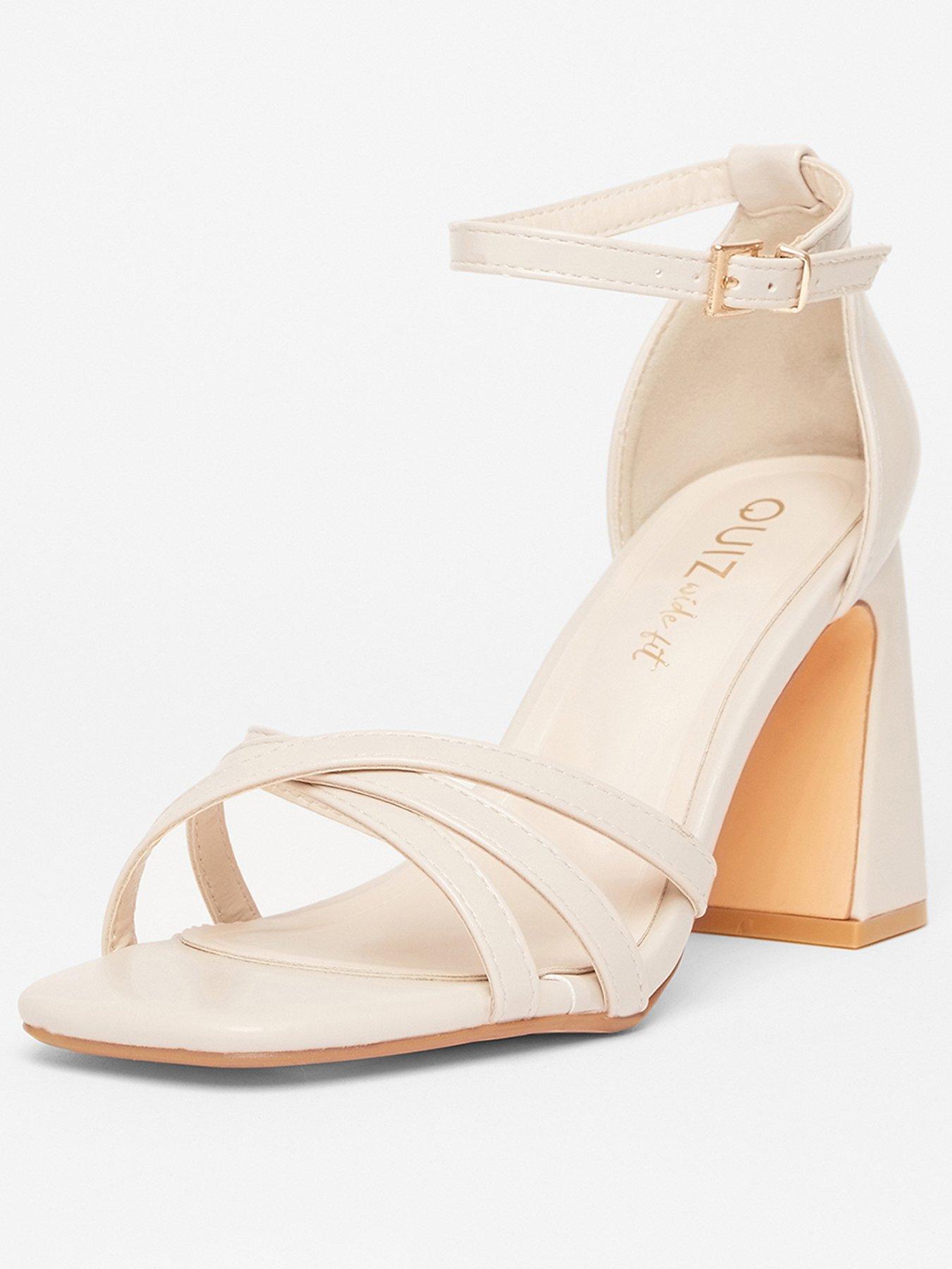 Image 2 of 5 of Quiz Wide Fit Nude Faux Leather Block Heels