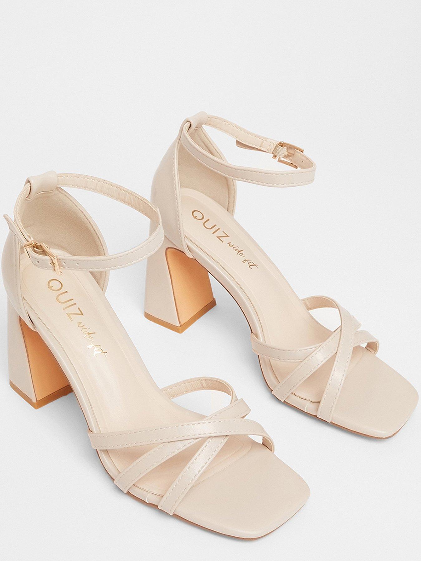 Image 3 of 5 of Quiz Wide Fit Nude Faux Leather Block Heels