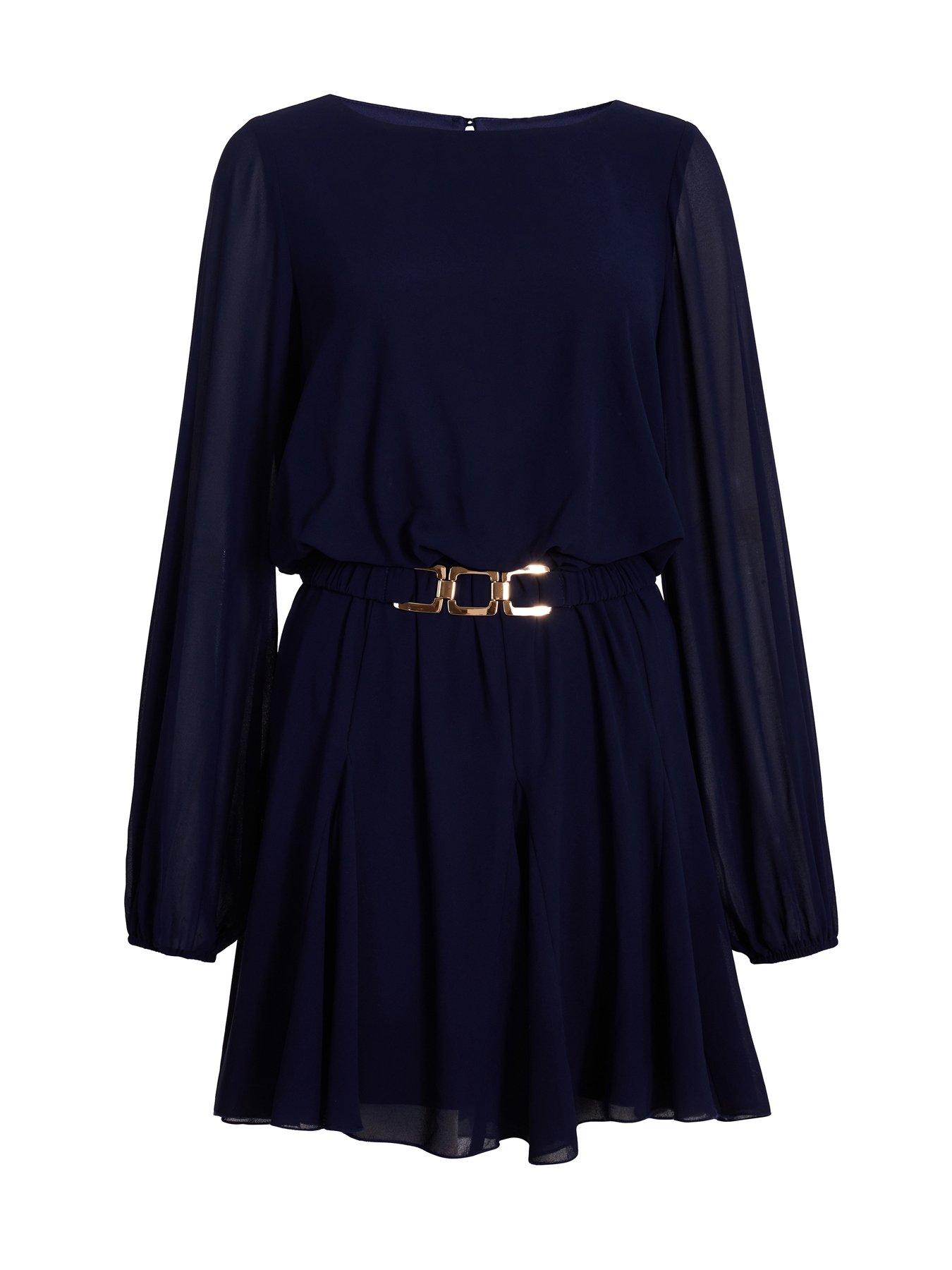 long sleeve chiffon skater dress boohoo Women's Chiffon Long Sleeve Skater Dress