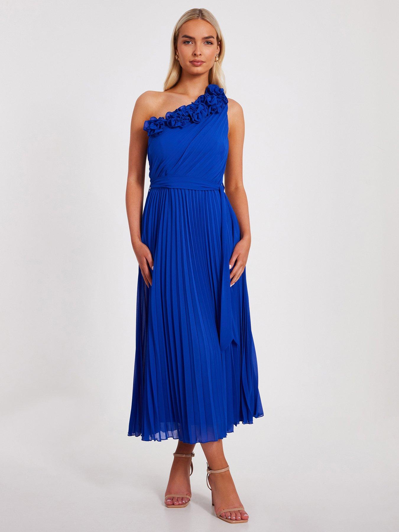 chiffon prom dress Royal Blue Long Charmeuse Dress With Beaded Corset And Flowy Skirt main image 1