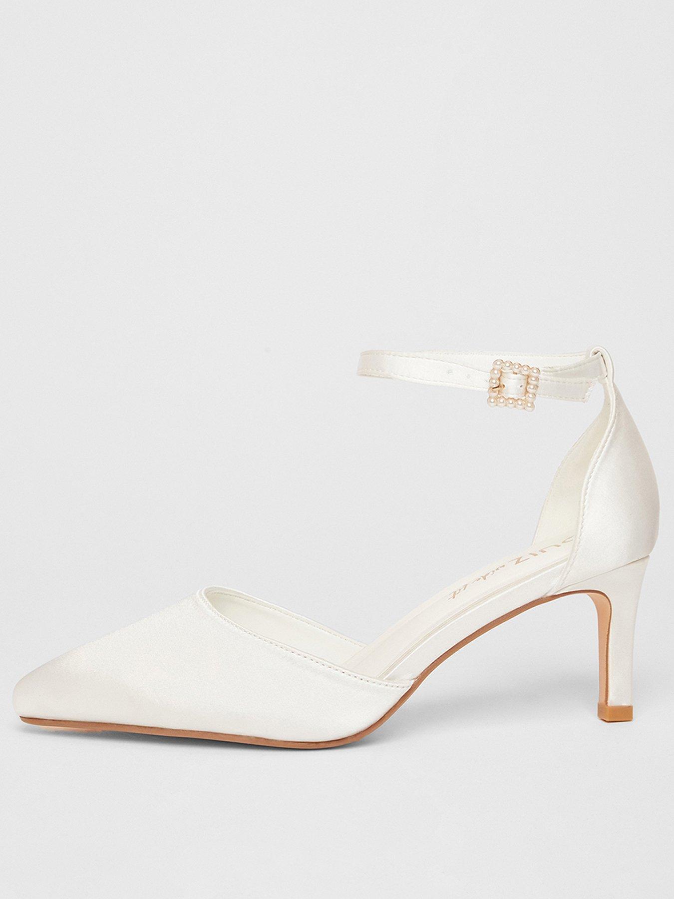 undefined Wide Fit White Bridal Court Heels