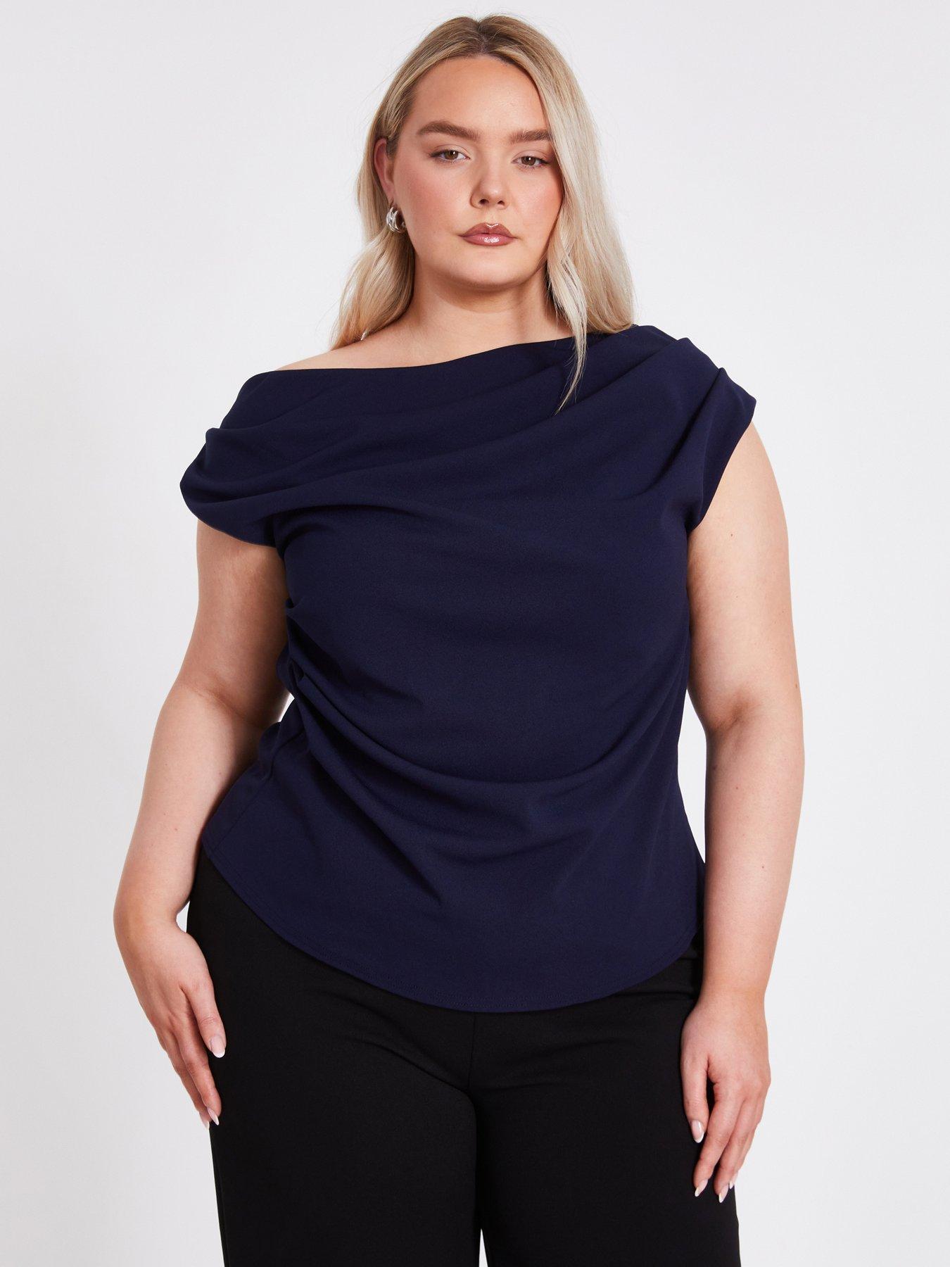 undefined Curve Navy Drape Neck Top