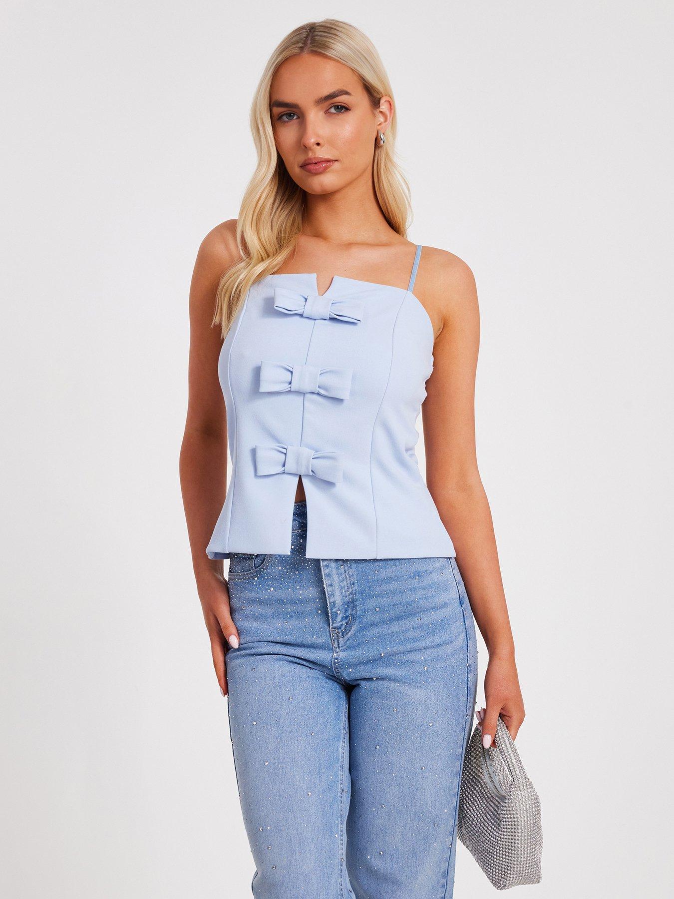 undefined Blue Bow Front Strappy Top