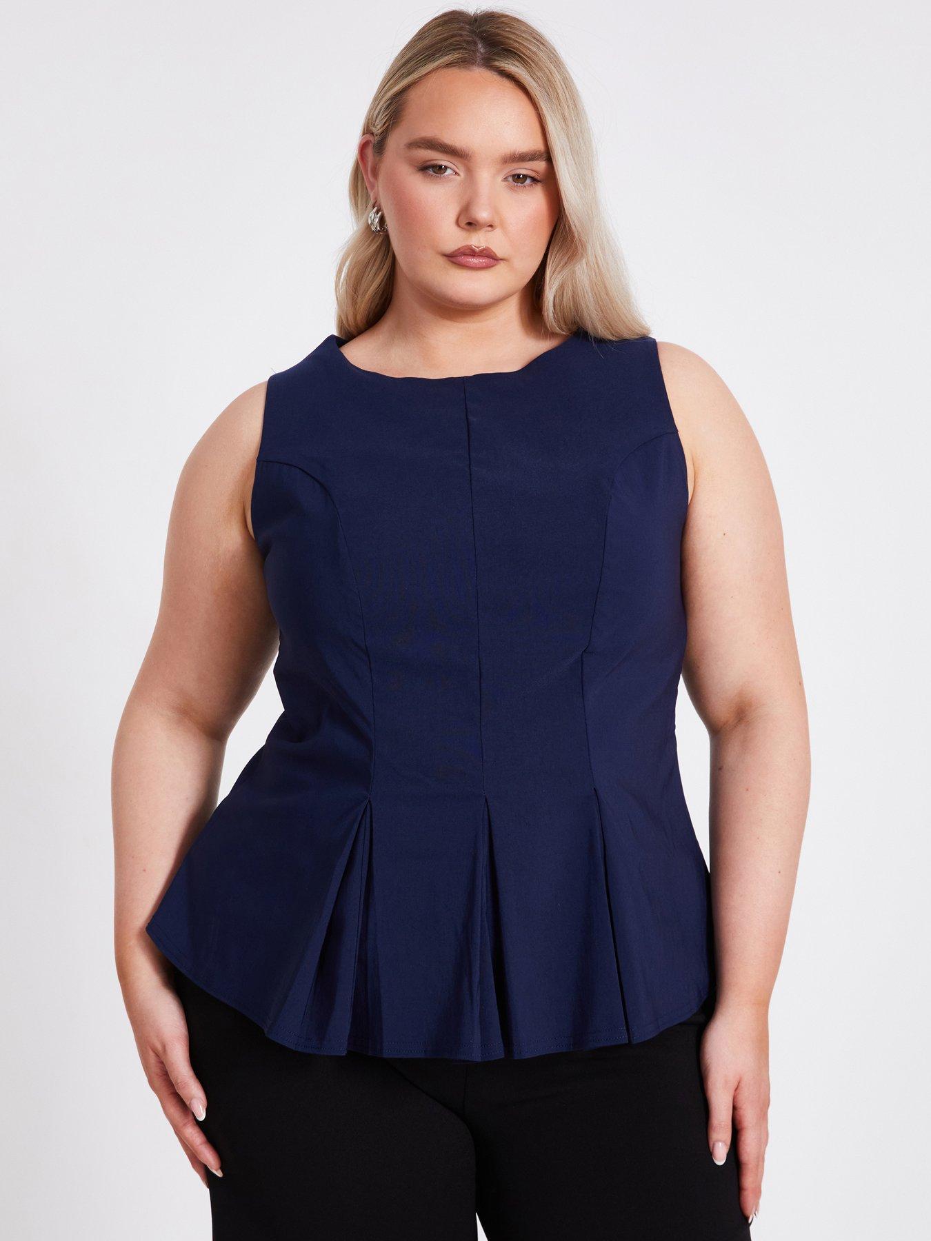 undefined Curve Navy Pleated Peplum Top