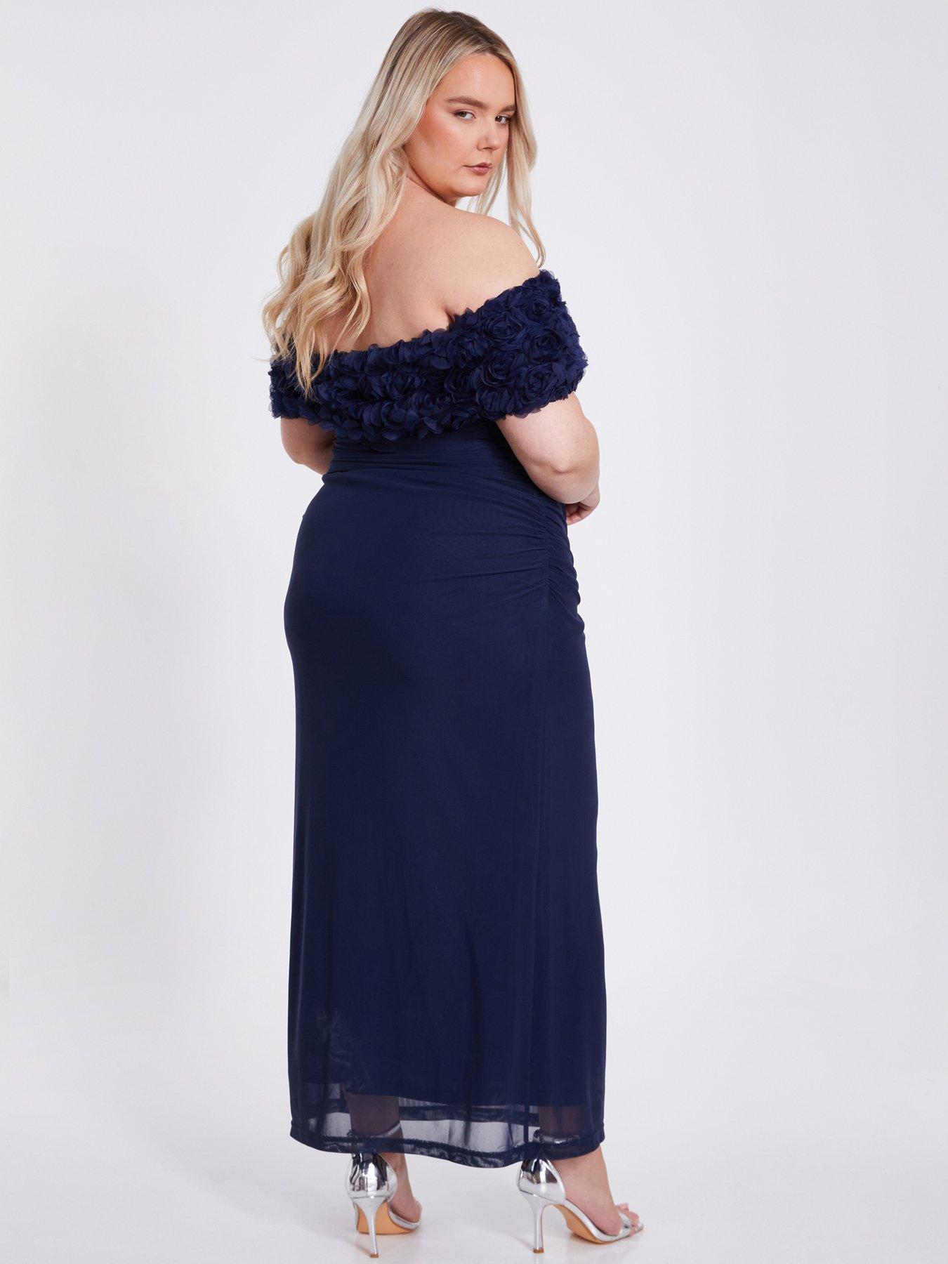 Image 2 of 6 of Quiz Curve Navy Mesh Bardot Midaxi Dress