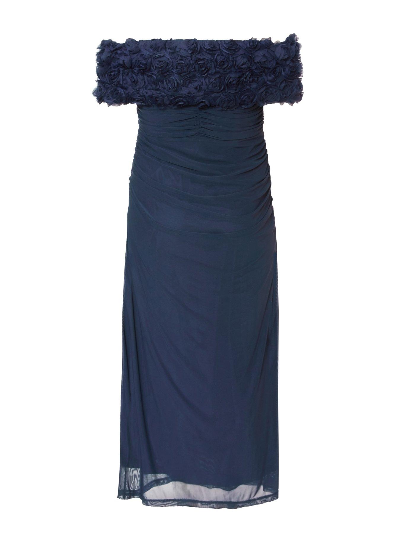 Image 5 of 6 of Quiz Curve Navy Mesh Bardot Midaxi Dress
