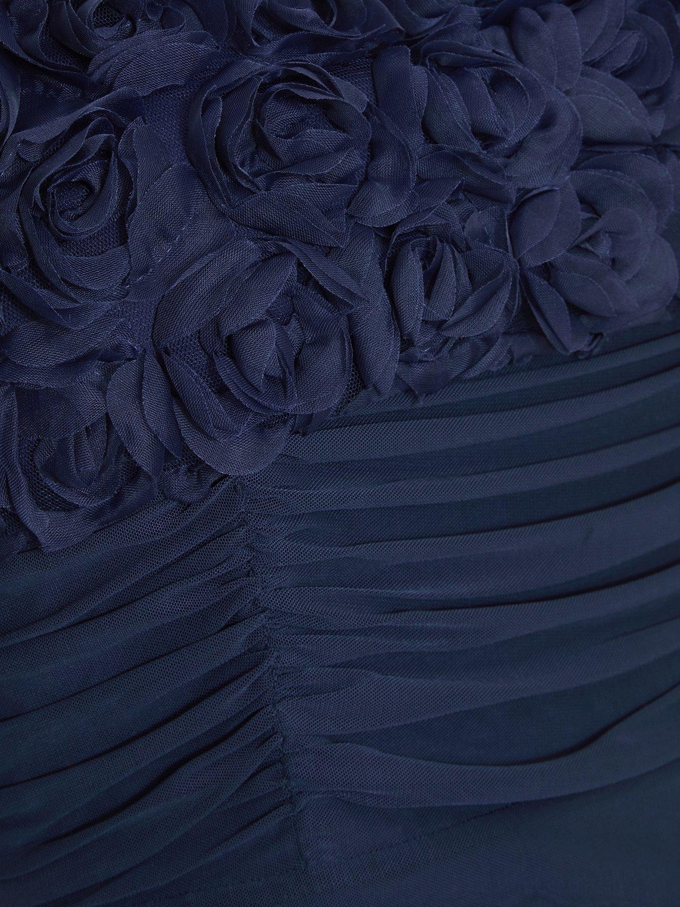 Image 6 of 6 of Quiz Curve Navy Mesh Bardot Midaxi Dress