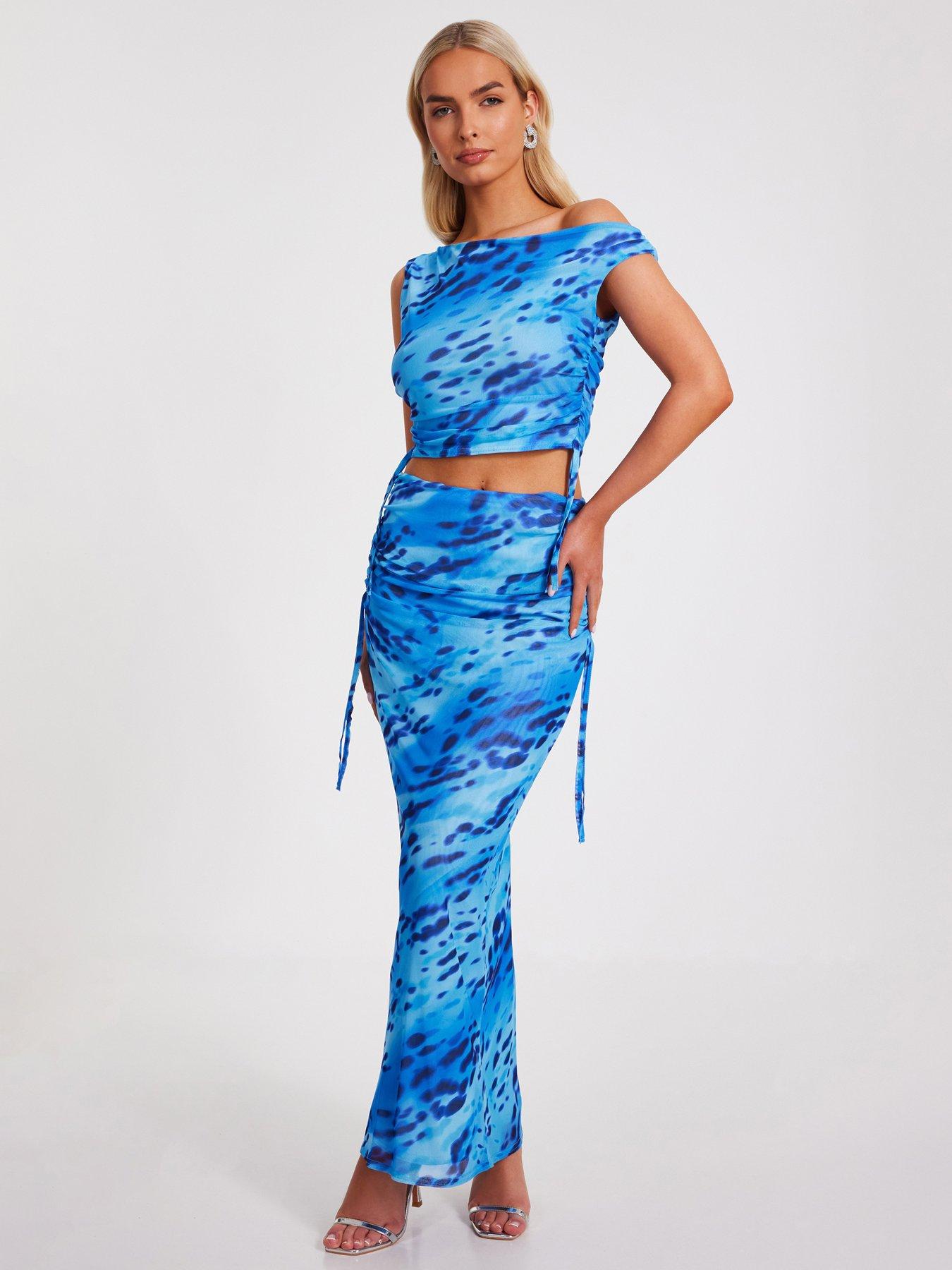 undefined Blue Mesh Animal Print Top